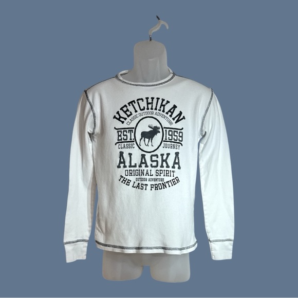 Ketchikan Alaska Graphic White Waffle Long Sleeve Shirt 100% Cotton Size Small - Picture 1 of 5